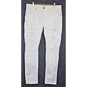 Takeshy Kurosawa Pants Men 34 White 31" TK08 BART Slim Twill Distressed Fray EUC